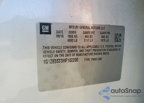 2017 Chevrolet Malibu Lt z USA, uszkodzony, nr VIN 1G1ZE5ST3HF102200